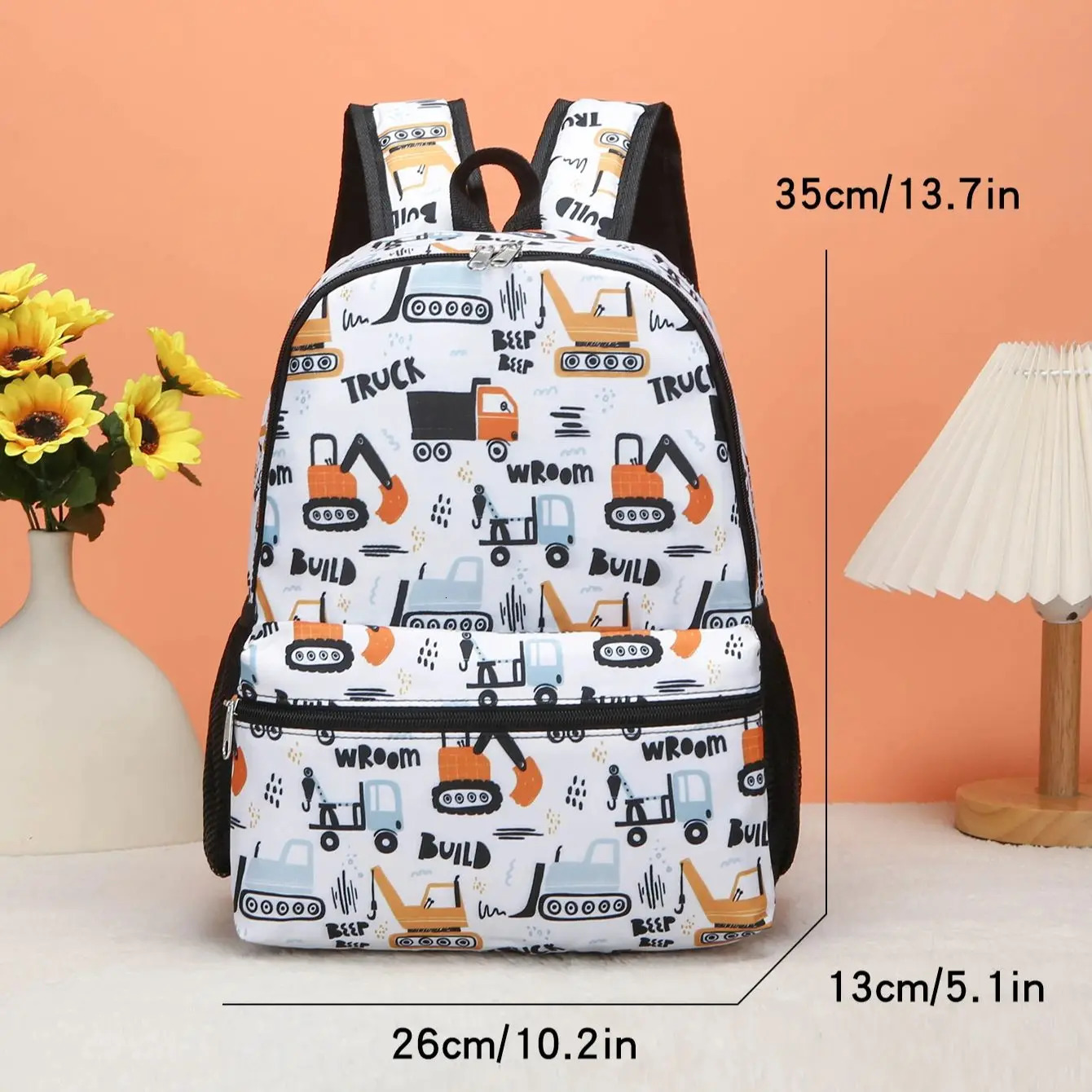 Childrens Cartoon Construction Vehicle Space Backpack Lightweight and Durable Suitable for Boys Girls 260311