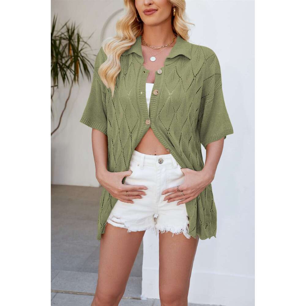 2026 Spring/Summer New European American Cross-Border Women's Clothing Amazon Bestseller: Loose Casual Cardigan With Turn-Down Collar And Sho Sle