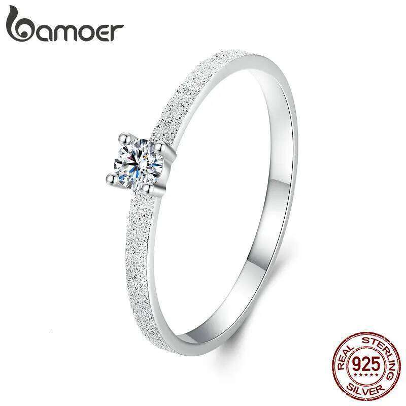 BAMOER 925 Sterling Silver Round Cut Solitare Moissanite Engagement Ring for Women, White Gold Plated Wedding Band Promise Rings H260312