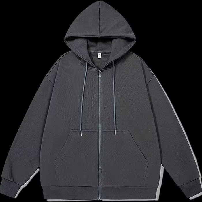 Retro Gray Hooded Sweatshirt For Men Oversized Thin Loose -style Casual Top Designer Hoodie Jacket For Spring And Autumn