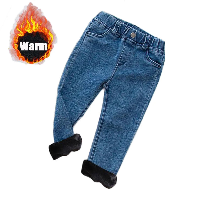 Baby Kids Spring Autumn Winter Thick Warm Jeans With Fleece For 17 Years Boys Girls Casual Denim Pants Children Trousers 260311