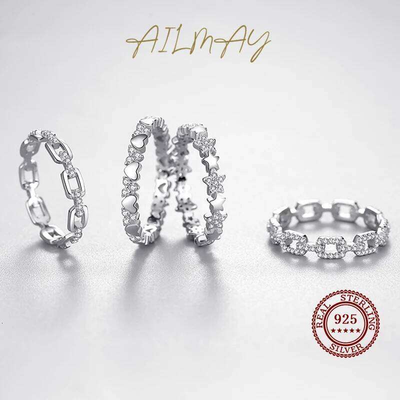 Ailmay Cadena Hueca Genuine 925 Sterling Silver Stackable Charm Finger Ring For Women Girls Anti-allergy Fine Jewelry Gifts H260312