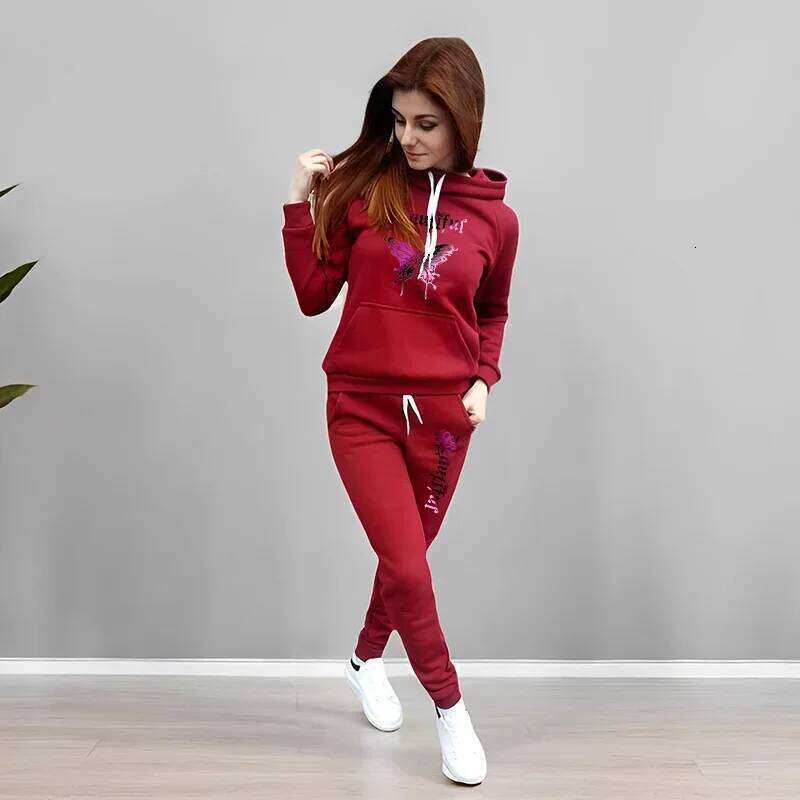 Women's Two Pieces Set Winter Sportswear Fleece Hoodies Sweatpants Ladies Daily Casual Sporty Jogging Suit Comfort Lounge Wear C260312