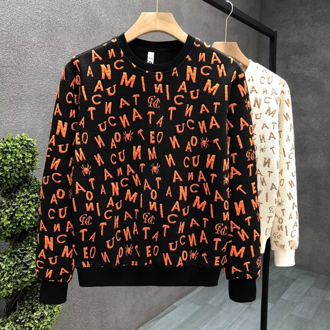 Jacquard Letter Style Designer Hoodie Sweatshirt Trendy Fashionable Unique Versatile Round Neck Slim Fit Pullover Autumn Men's Top