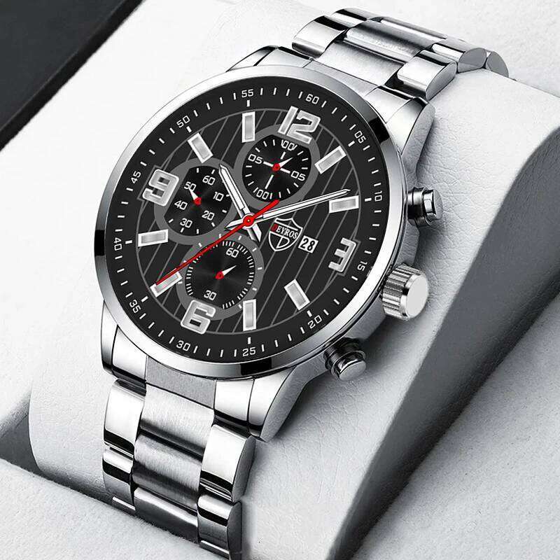 Men's Fashion Sports Watches for Men Business Stainless Steel Quartz Wristwatch Calendar Man Casual Leather Luminous Clock Watch