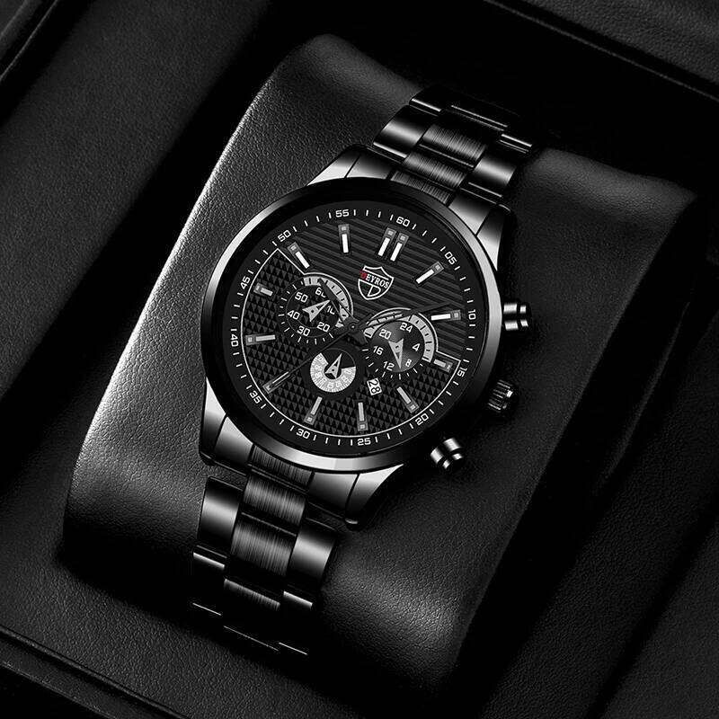 2pcs Fashion Men's Casual Business Sports Stainless Steel Quartz Wristwatch Calendar Male Classic Bracelet Set