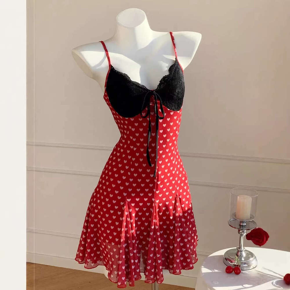 Leopard print lace patchwork camisole for women 2026 sexy spring new butterfly tie waist short dress
