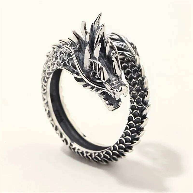 New Retro Thai Jewelry Domineering Dragon 925 Sterling Silver Personality Zodiac Creative Popular Opening Rings R239 H260312