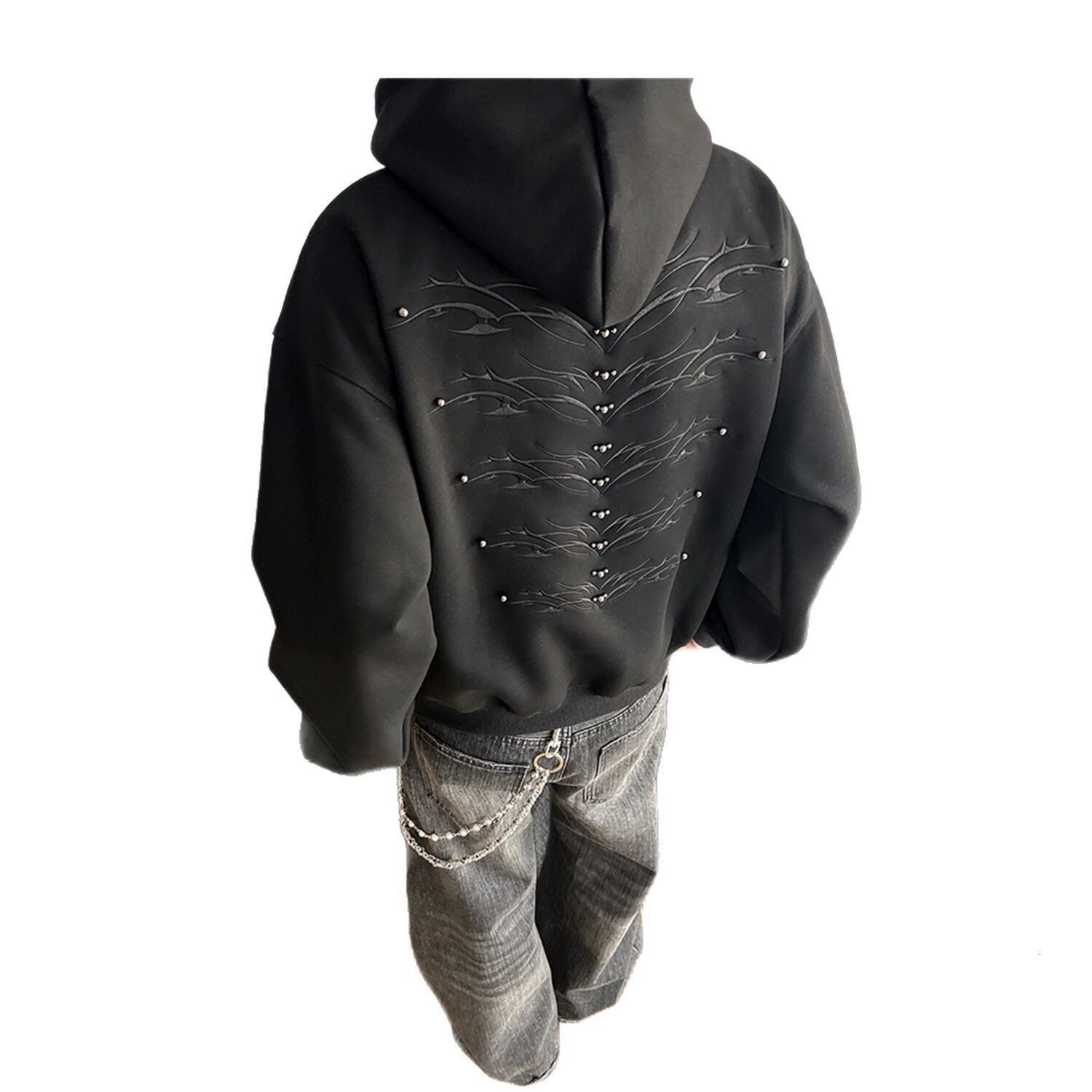 Retro Dragon Spine Embroidery Niche Metal Studded Hooded Designer Hoodie Sweatshirt Unique Spring And Autumn Casual Couple's Jacket Trendy