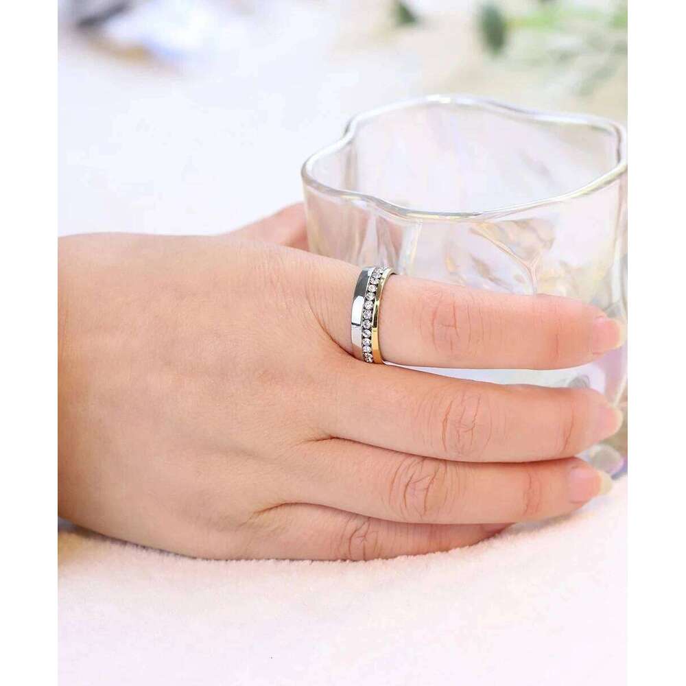 Wholesale Two Color Plated 316L Stainless Steel .1CT Channel-Set Crystal Ring for women or Men H260312