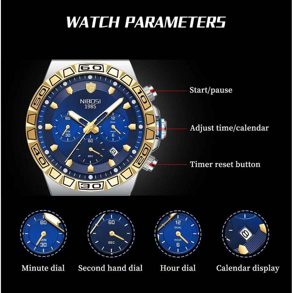NIBOSI Sports Top Brand Luxury Quartz Watches for Men Stainless Steel Military Waterproof Wristwatches Reloj Hombre