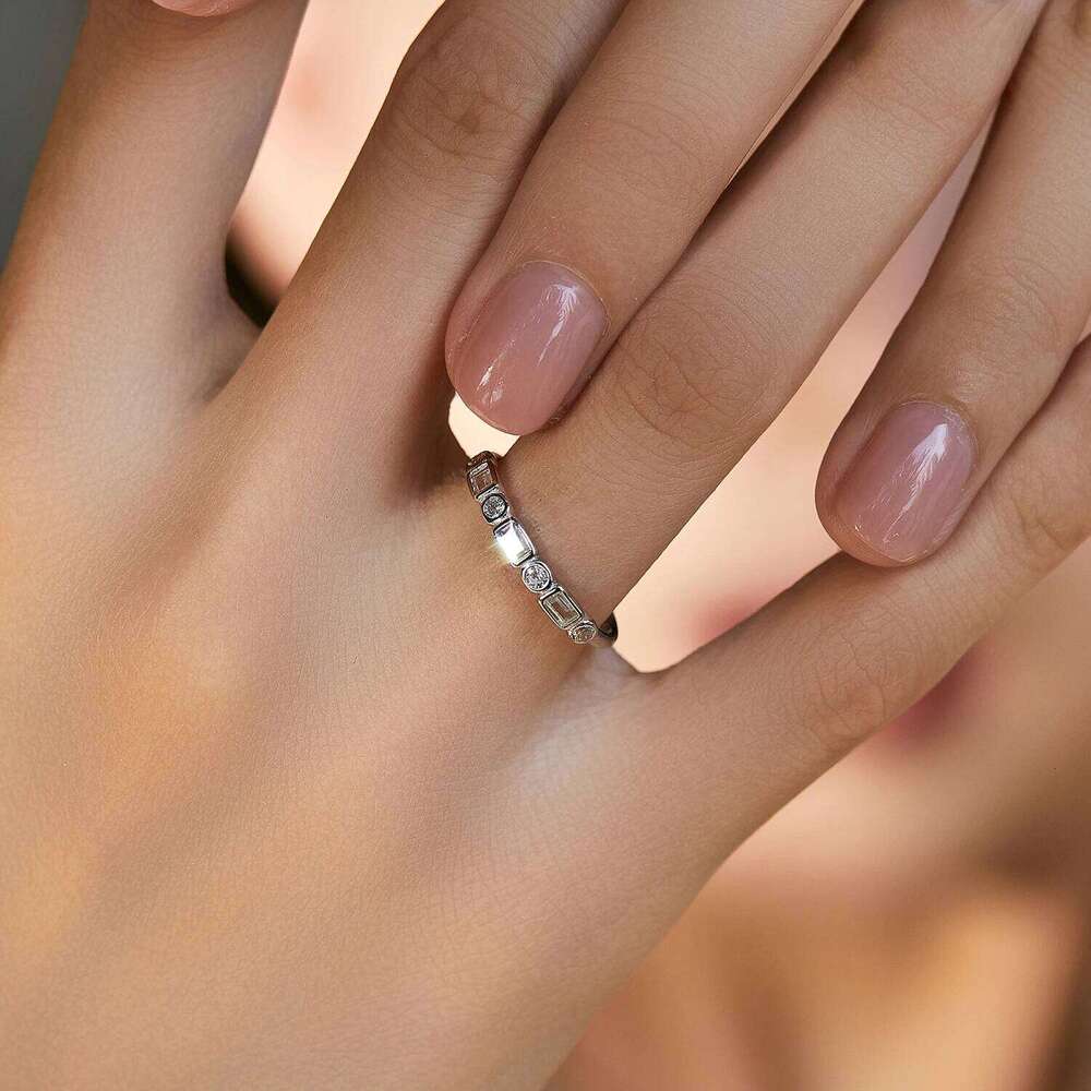 MODIAN 925 Sterling Silver Fashion Round Rectangle Dazzling Clear CZ Band Ring For Women Wedding Engagement Fine Jewelry H260312