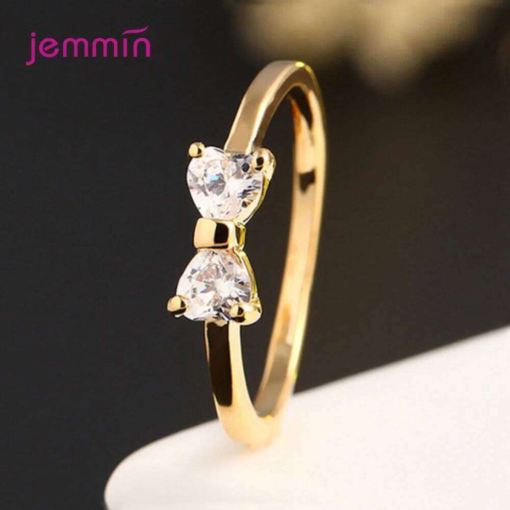 New Brand Women Statement Rings Jewelry White Gold Color Bowtie Cubic Zirconia Wedding Band Ring Bague Femme Bijoux H260312