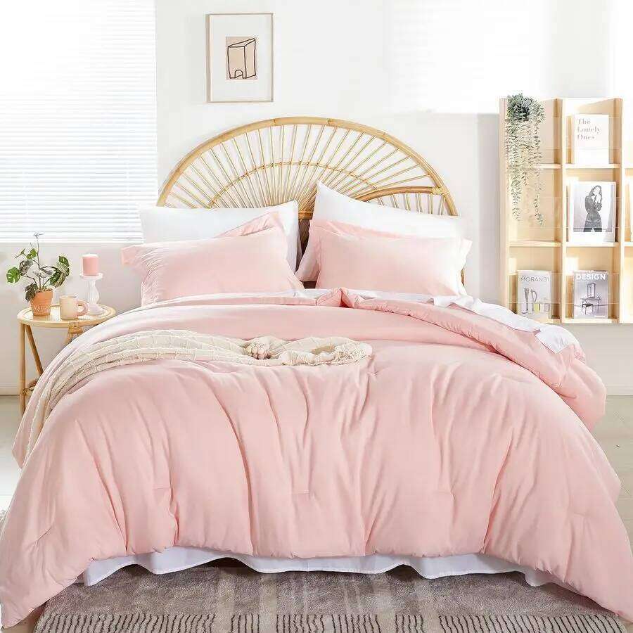 Pink Sets Full Size Comforter with Sheets 7 Piece Soft Microfiber Comforters Set for Women Blush Lightweight Alter H260312