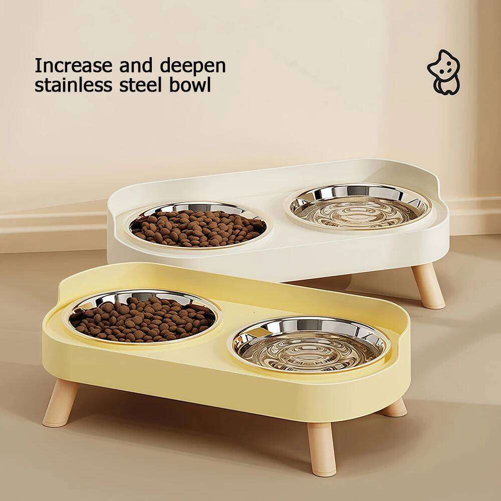 Stainless steel double dog cat bowl, shockproof and splash proof, detachable for cleaning, reducing bacteria.zwq 26Y0312