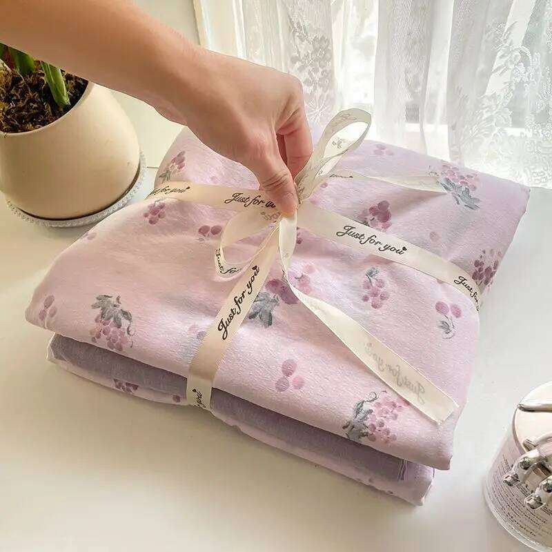 Ins Korean Girls Grape Bedding 2025 New Soft Washed Quilt Four Piece Simple Bed Sheet Set Dormitory 3-Piece H260312