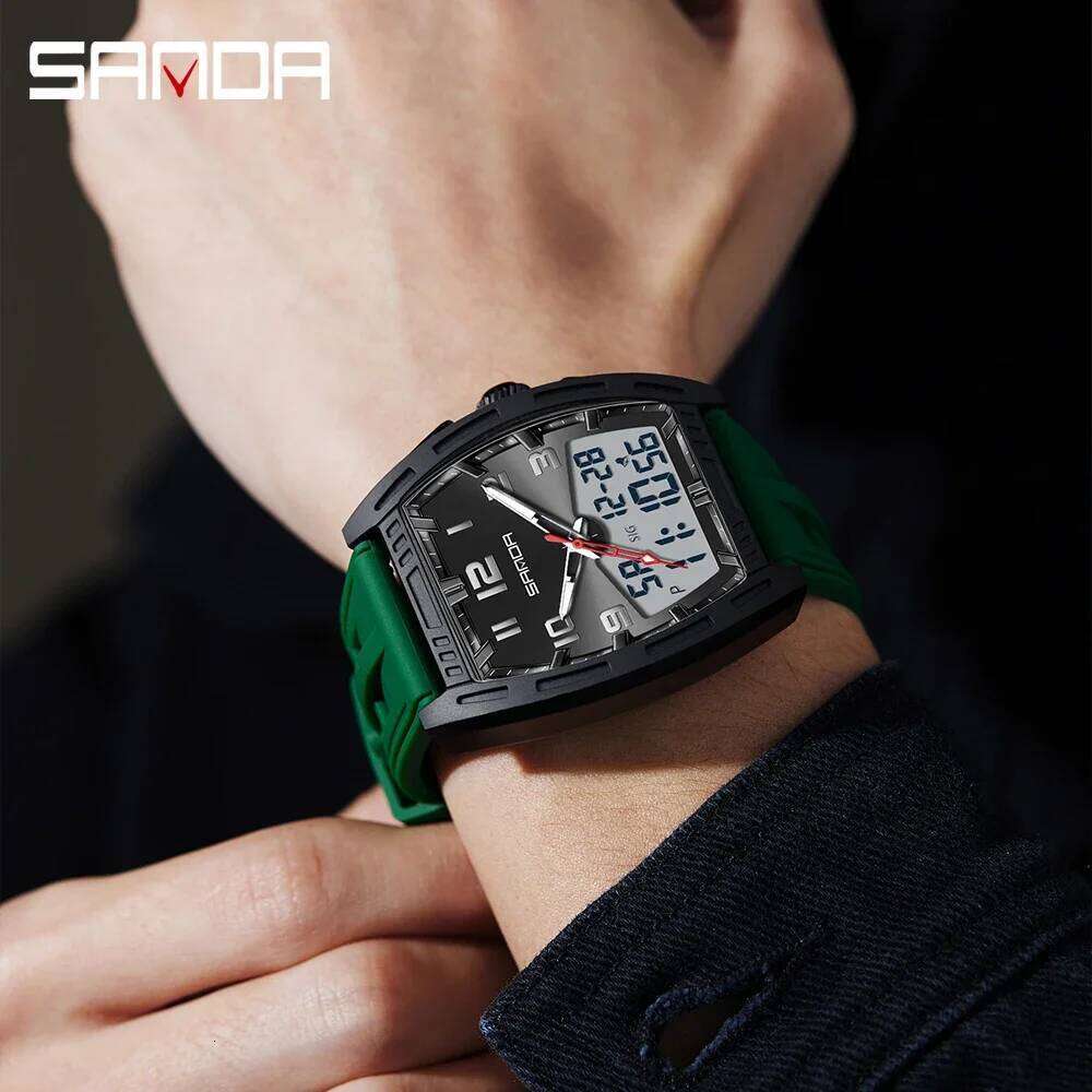 SANDA 6331 Dual Display Sports 5ATM Waterproof Luminous Multifunctional Electronic Quartz Watch Shock and Anti Drop