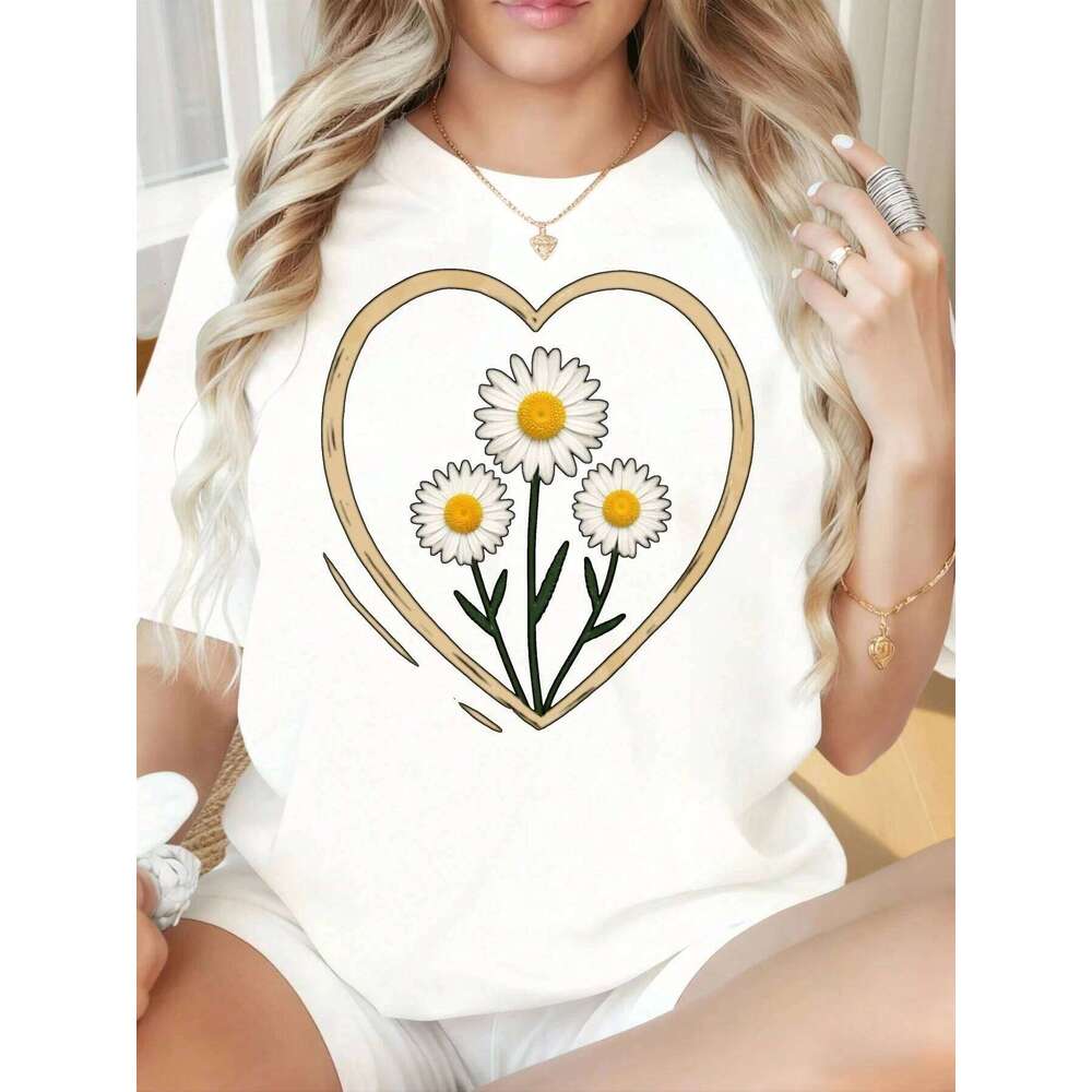 Women's Casual Short Sleeved Fashionable Printed T-shirt Suitable for Daily Wear, with Soft and Comfortable Fabric Z260312