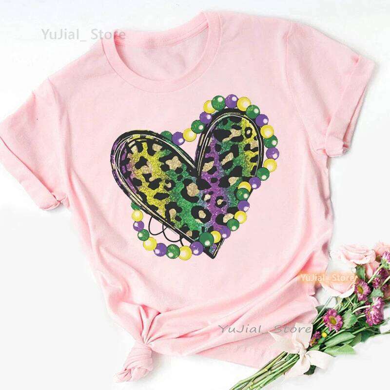 Cute Little Miss Mardi Gras Black Woman Print Pink T Shirt Girls Summer Fashion Short Sleeve Tshirt Female Love Leopard T-Shirt Z260312