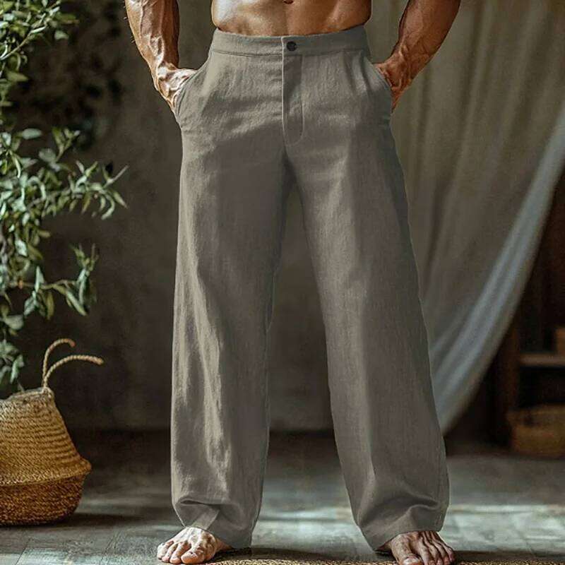 and Linen Beach Loose Straight Leg Breathable Casual Cotton Pants, Men's Jogging Pants