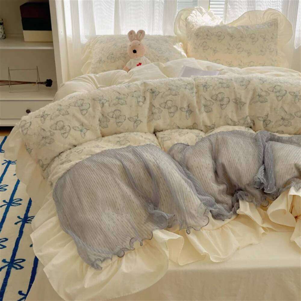 Cream Feng Shui Wash Lace Set Four Piece Princess Style Retro Quilt Cover Bed Sheet Non All Cotton Bedding H260312