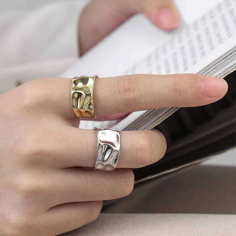 925 Sterling Silver Rings Women trendy bump gold color fine Jewelry Beautiful Finger Open Ring For Party Birthday Gift H260312
