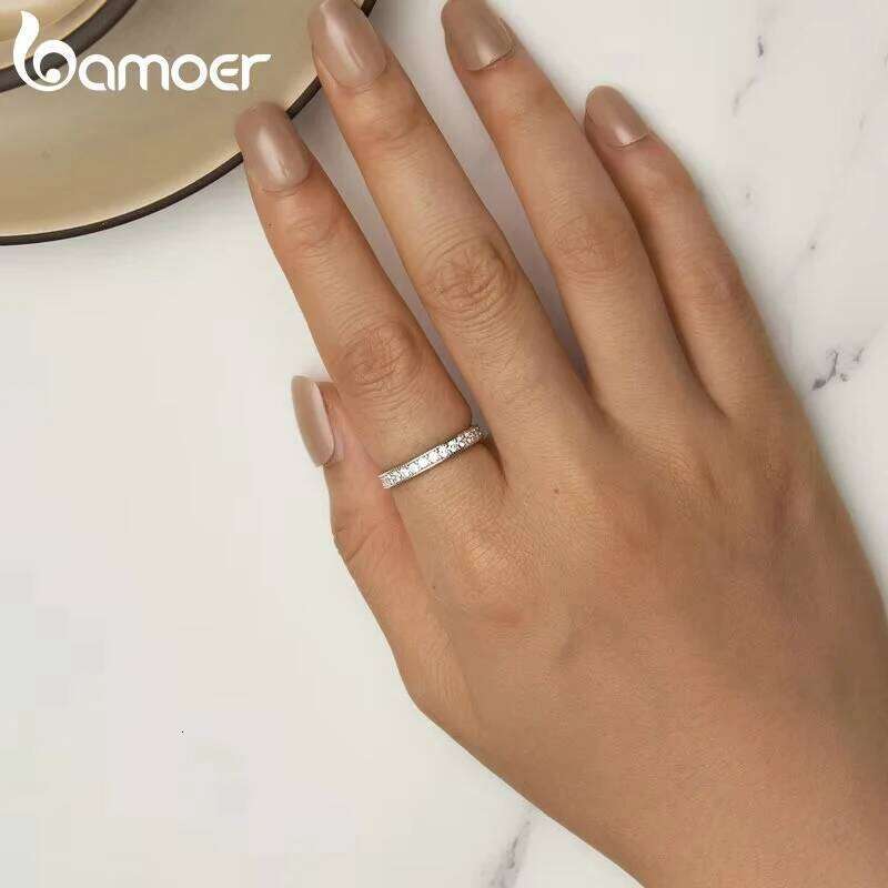 Bamoer 925 Sterling Silver Classic Zircon Engagement Band Promise Bridal Ring Fine Jewelry Gift for Women BSR462 H260312