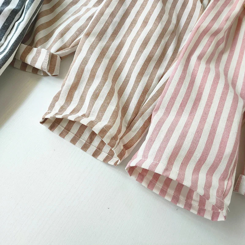 Linen Cotton Stripe Pants for Boys Girls Summer Autumn Casual Loose Kids Childrens Trousers 260311