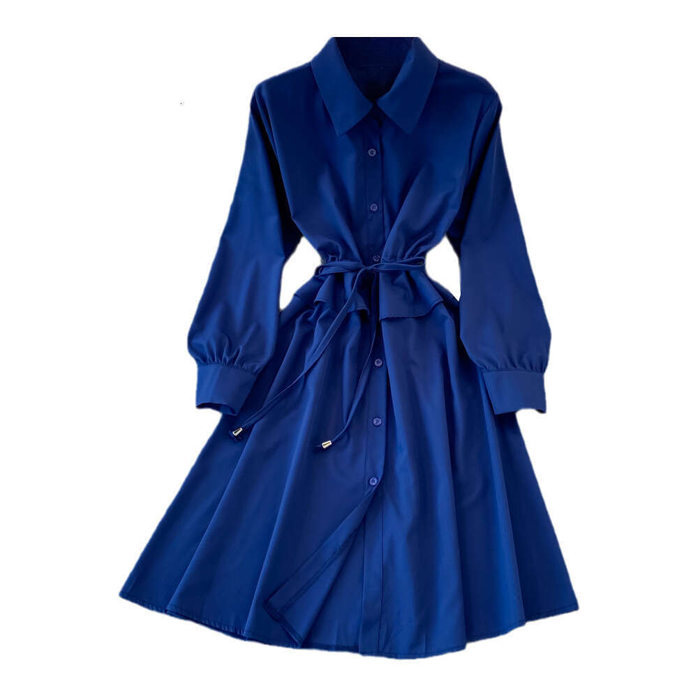 a22 2026 Spring and Summer New Elegant Women's Polo Long Sleeve A-line Dress, Slim Fit High Waist Commuter Dress