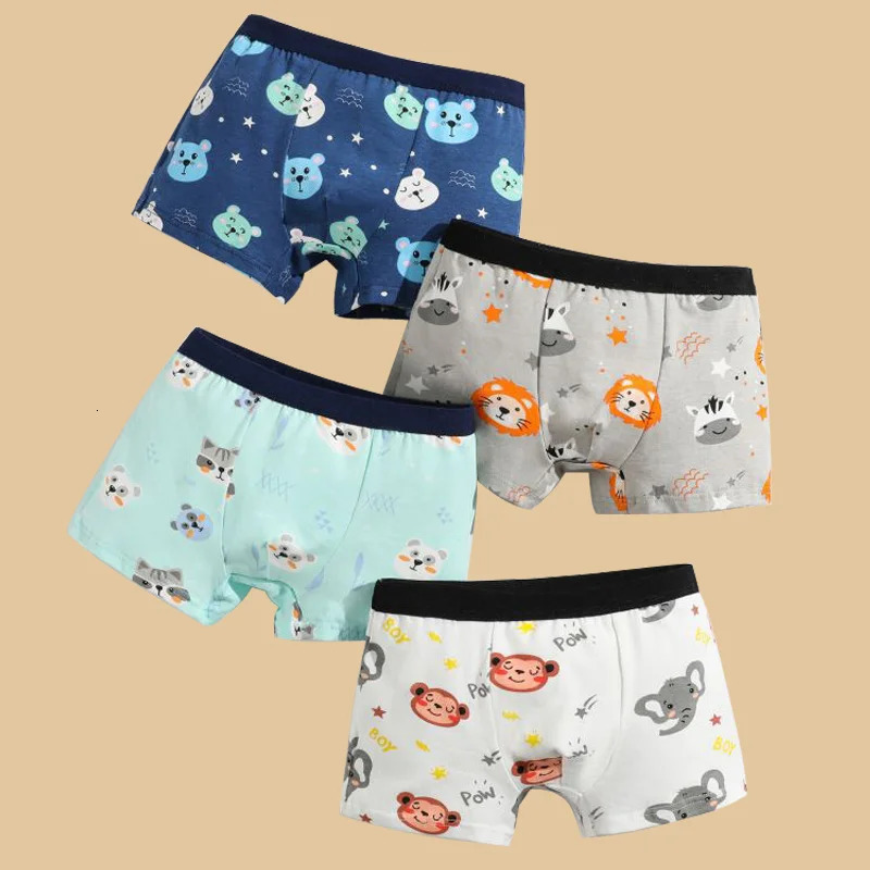 4pcsLot Boys Boxer Briefs Kids Cotton Underwear Baby Boy Underpants Teenager Cartoon Print Soft Children Panties 215Y 260311