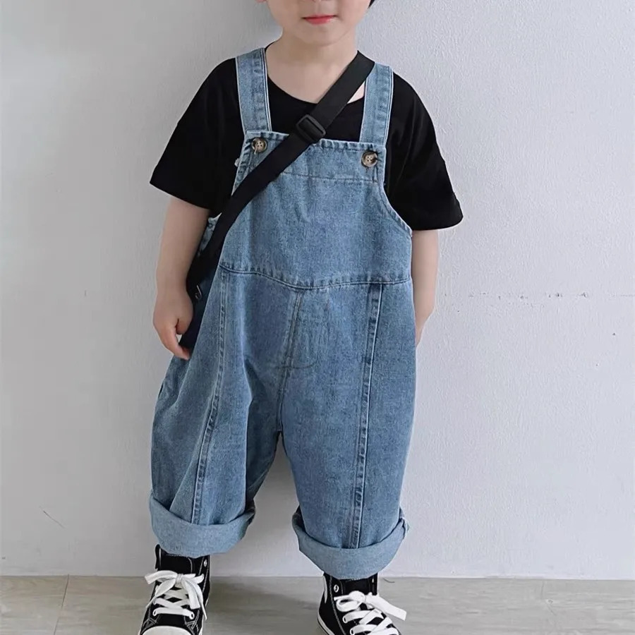 Autumn Children Loose Overalls Baby boys girls casual Jean Jumpsuit Solid Outwear Cloth 17Y Kids high qualit bib pants 260311