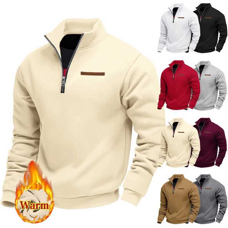 Mens Fleece Long-Sleeved Sweatshirt American Autumn Winter Half-Zip Loose Stand-Up Collar Pullover Comfortable Mens Sweatshirt M260312