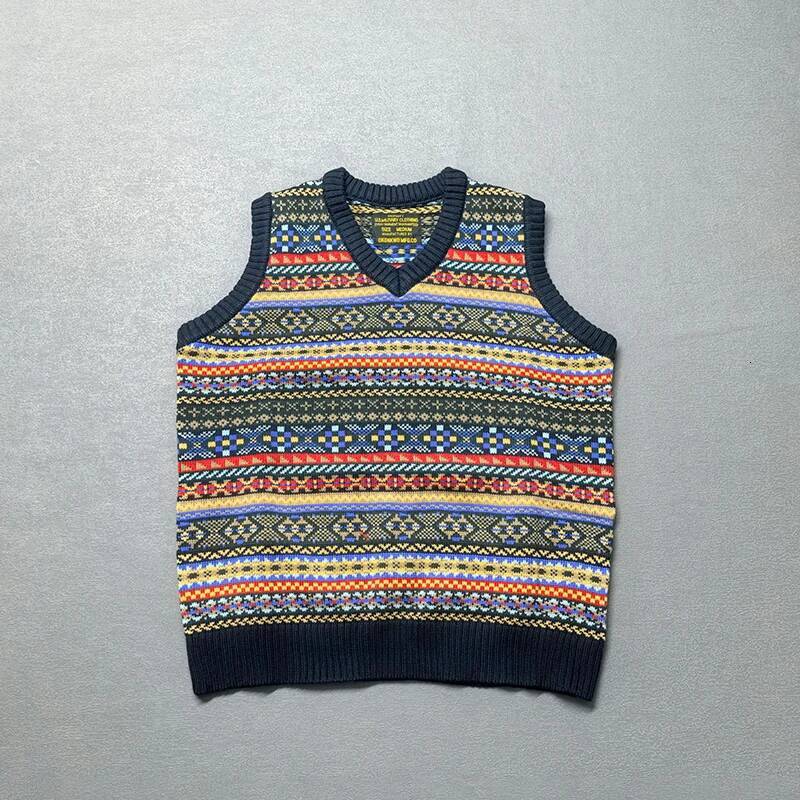2026 Spring and Autumn American Retro Workwear British Fair Isle Sweater Vest Men's Jacquard Floral Base Wool Blended Knitwear