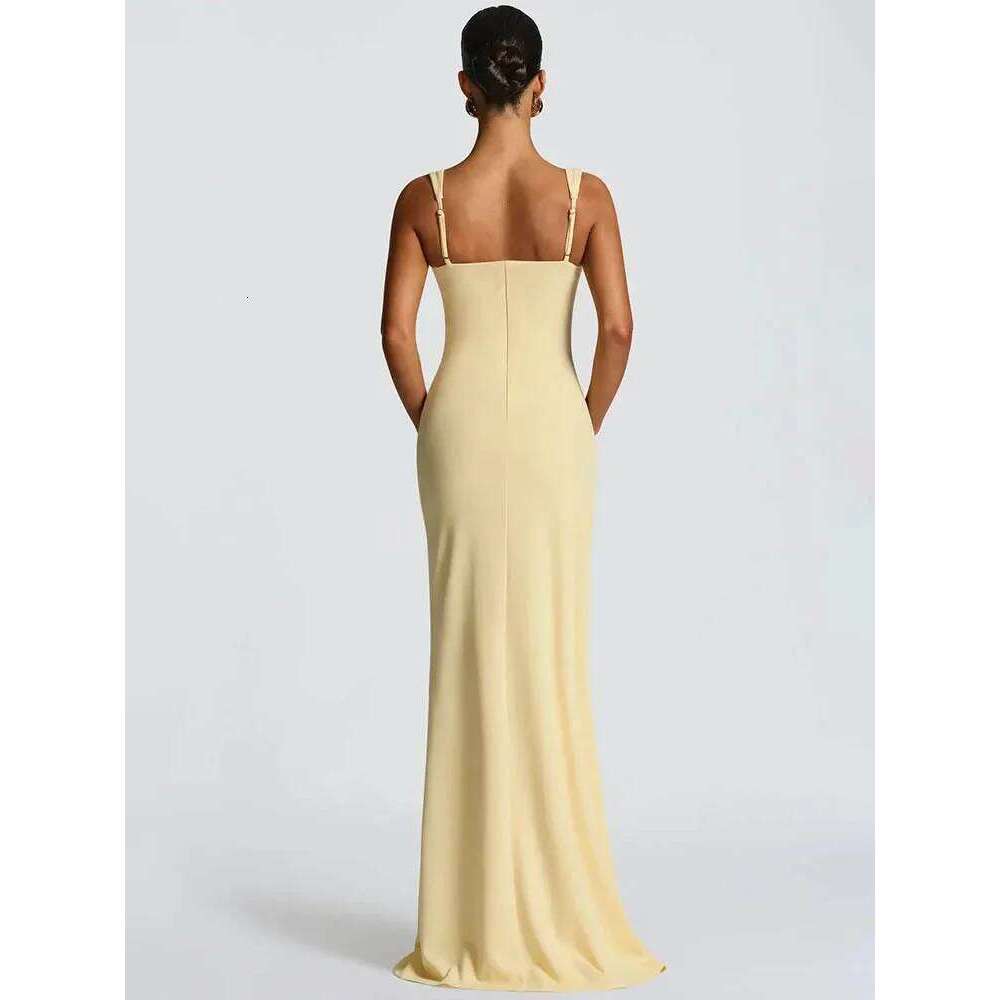 Elegant Spaghetti Strap Sexy Maxi Women Gown Fashion Sleeveless Backless Thigh High Split Draped Club Long Dress C260312
