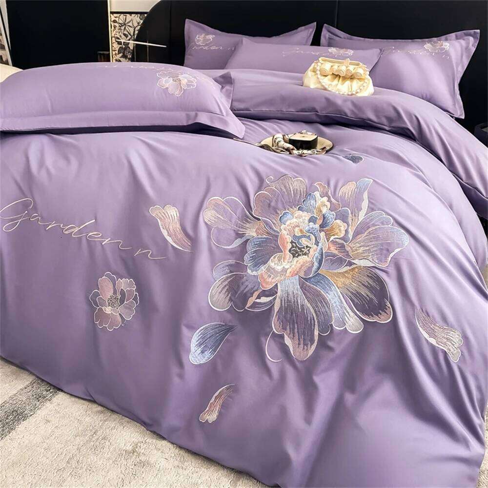 Flowers Embroidery Bedding Brushed Four-Piece Bedroom Decor High Precision Duvet Cover Set Bed Sheet Pillowcases H260312