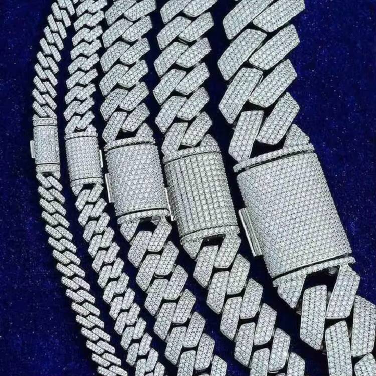 Pass Diamond Tester Gra Hip Hop S925 Silver Iced Out Bling 3 Rows 14Mm 16Mm 18Mm 20Mm Blue Vvs Moissanite Cuban Link Chain