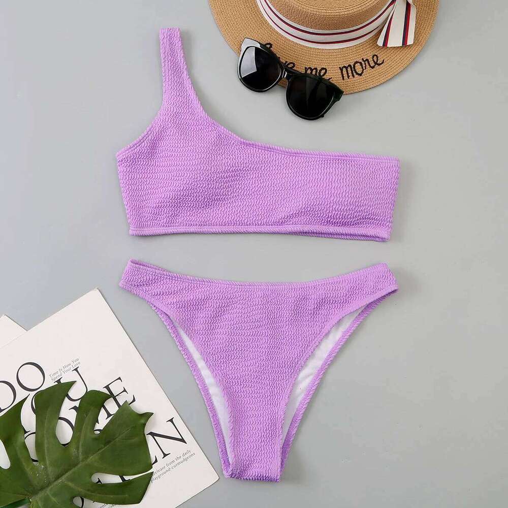 One Shoulder Bikinis 2025 Women Sexy Swimwear Female Brazilian Swimsuit Solid Beachwear Bathers Bathing Swimming Swim Suit Y260303