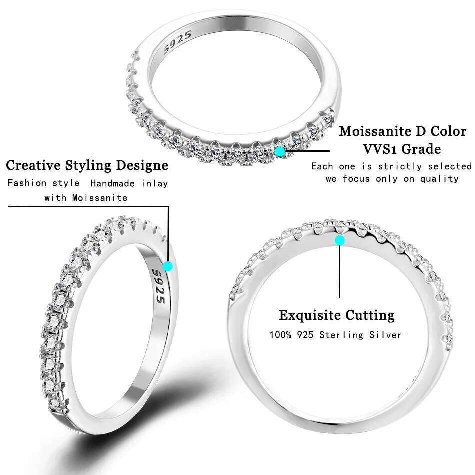 Moissanite Ring 925 Sterling Silver with White Gold Plated Full Diamond Eternity Band Engagement Wedding Rings for Women H260312