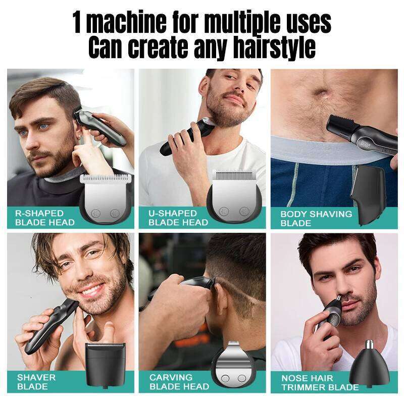 IRUIBEAUTY 986 6-in-1 Multifunctional Grooming Kit Rechargeable Waterproof Clipper Electric Shaver Nose Hair Trimmer C260312