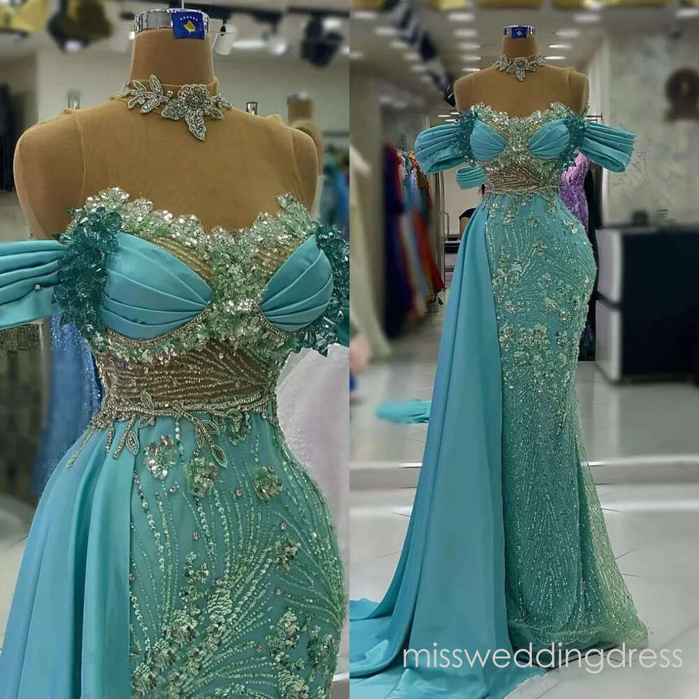 Graceful Evening Dresses High Neck Prom Gowns Sequins Beading Detachable Train Crystal Customized Formal Occasion Party Dress Vestidos de noche