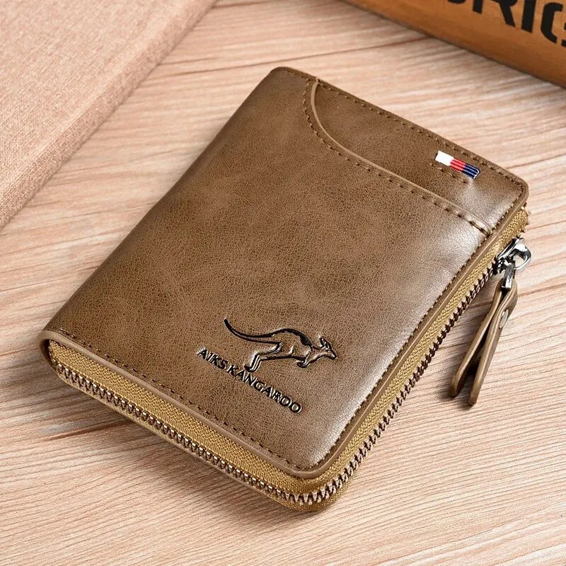 Mens Wallet Leather Business Card Holder Zipper Purse Wallets for Men RFID Protection Purses Carteira Masculina 260304