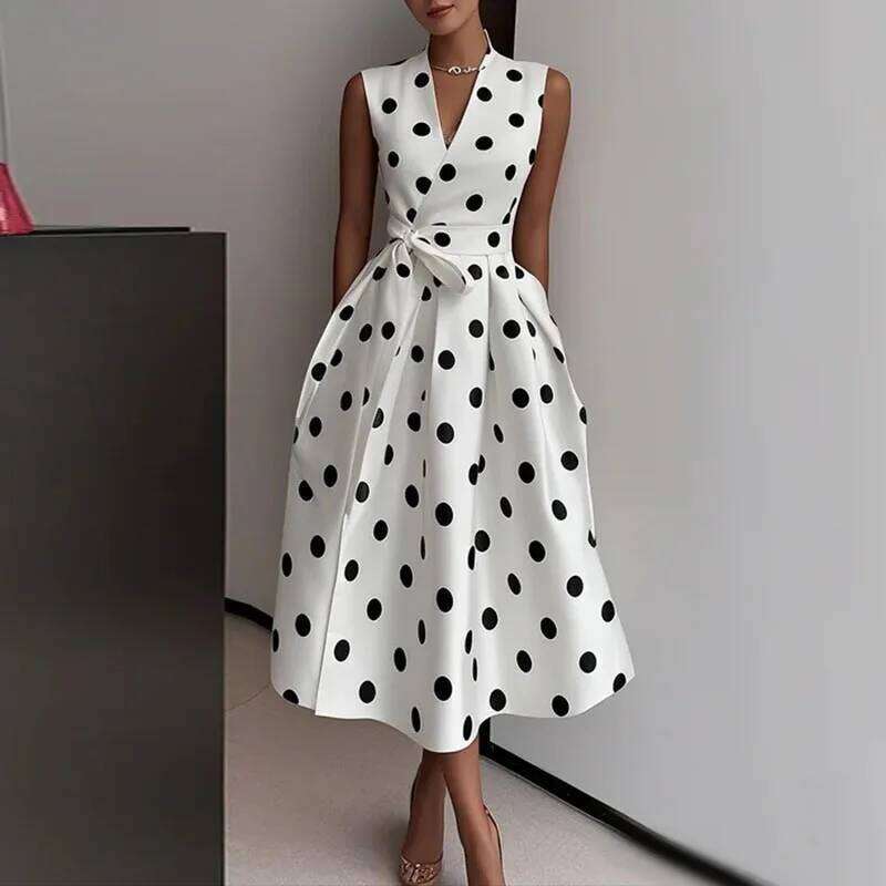Retro Fashion V Neck Pocket Hem Evening Dresses Woman Spring High Waist Tie-up Slim Long Summer Sleeveless Tank Maxi Dress C260312