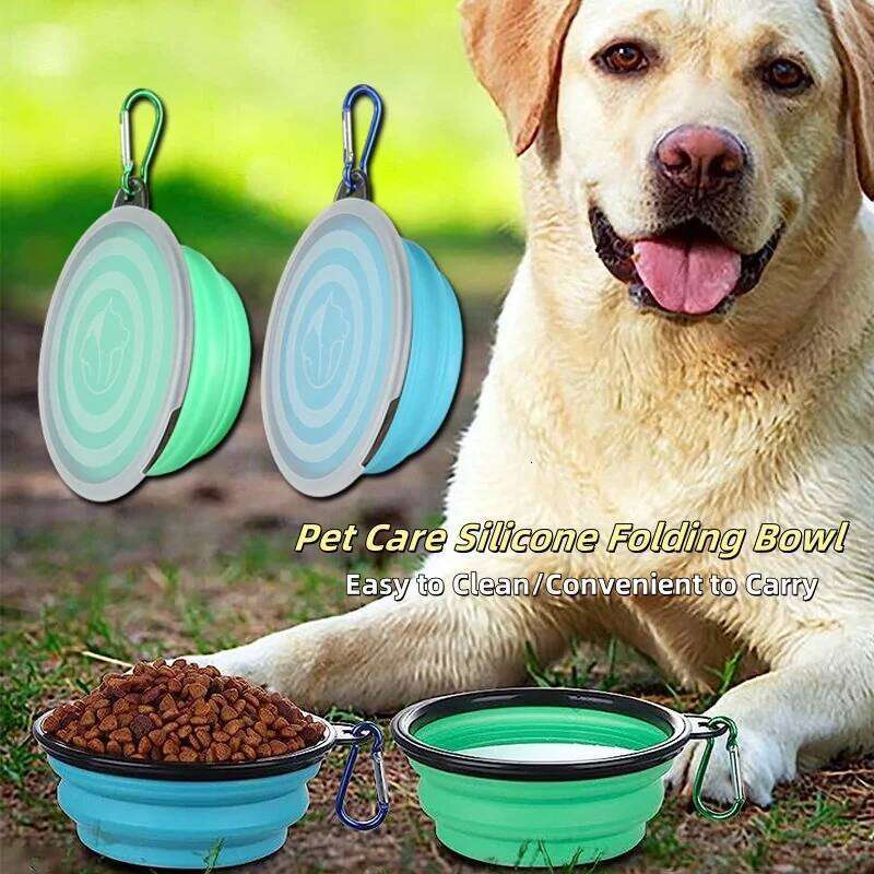 Collapsible Black Frame Keychain Portable Travel Food Water Dish Dog Cat BPA Free Silicone Lightweight Pet Feeding Bowl 26Y0312