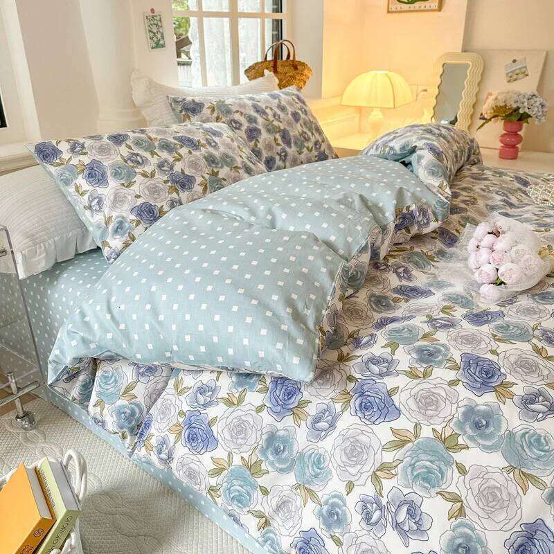 Pure Cotton Bedding Four-piece Set With Duvet Bed Sheet Pillowcase King Queen Full Twin Size Small Floral Quilt Cover H260312