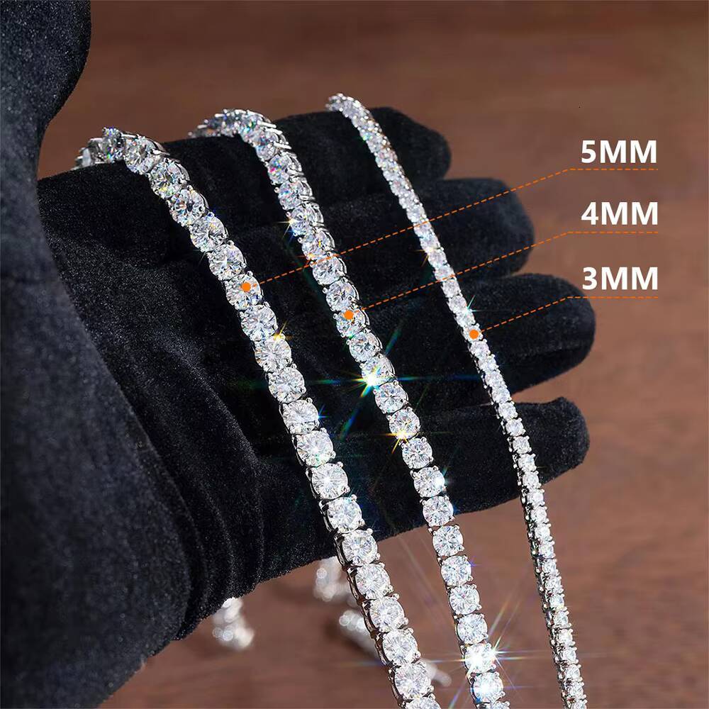 20262mm 3mm 4mm 5mm VVS Moissanite Tennis Chain 925 Sterling Silver White Gold Plated Women Men Jewelry Diamond Bracelet Necklace