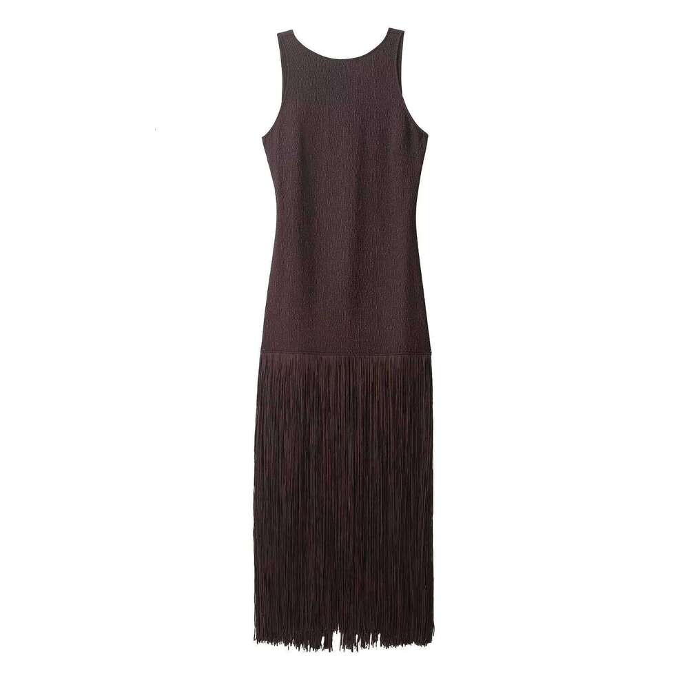 New European and American style women's fashion versatile temperament casual simple slim fit tassel dress C260312