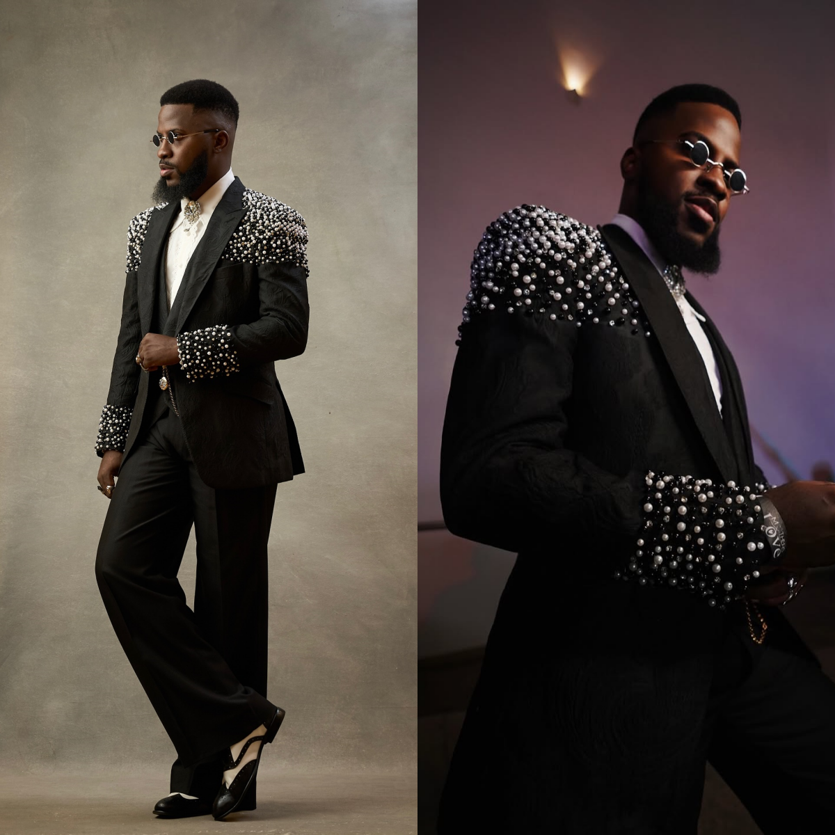 Elegant Men Suits 2 Pieces Shawl Lapel Blazer Pearls Rhinestone Tailor-Made Beaded Jacquard Jacket One Button Customized Coat Pants Plus Size