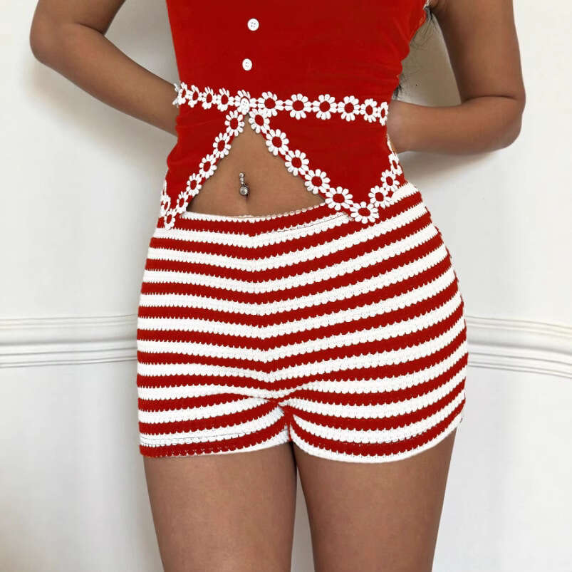 European and American fashion pants, Amazon cross-border spring-summer new style, stylish striped low-waist high-elastic women's shorts