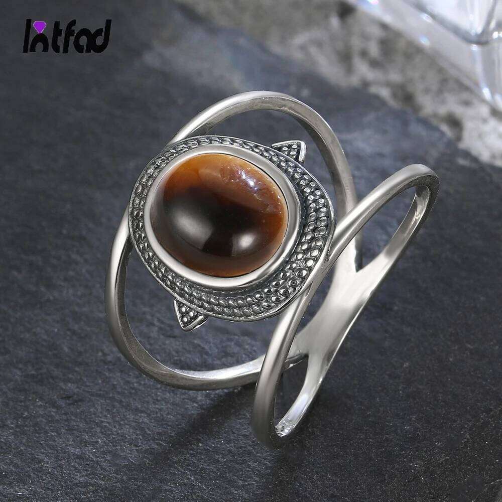 Luxury Natural 8*10MM Tiger's Eye Stone Rhodochrosite Rings Gemstone Fine Jewelry Gift 925 Sterling Silver Ring for Men Women H260312