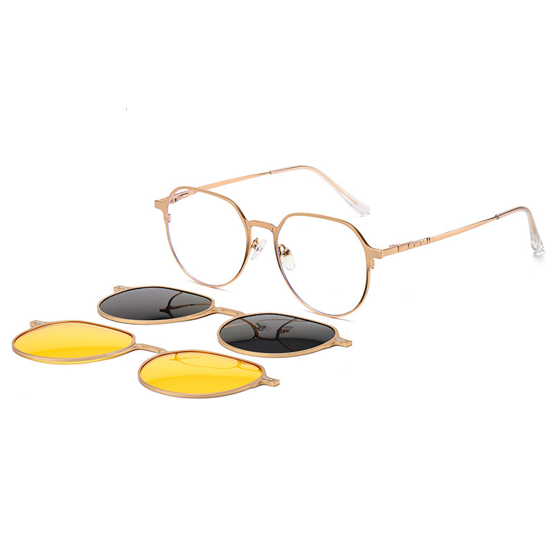 Multifunctional flat magnetic sunglasses for driving, anti-glare men's round-frame polarized clip-on sunglasses, trendy eyewear